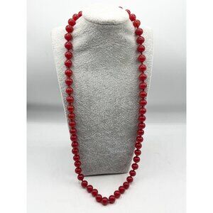 Vintage red stone beaded long necklace